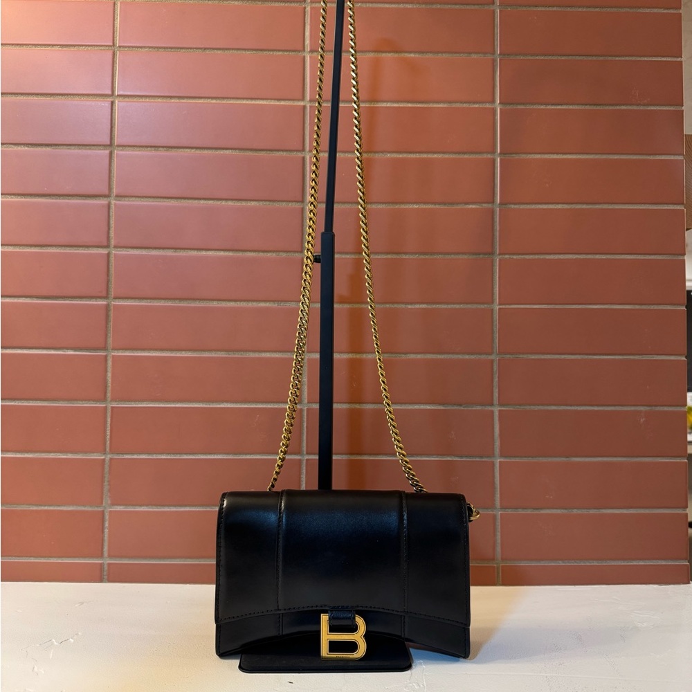 Balenciaga Black Hourglass Wallet on Gold Chain